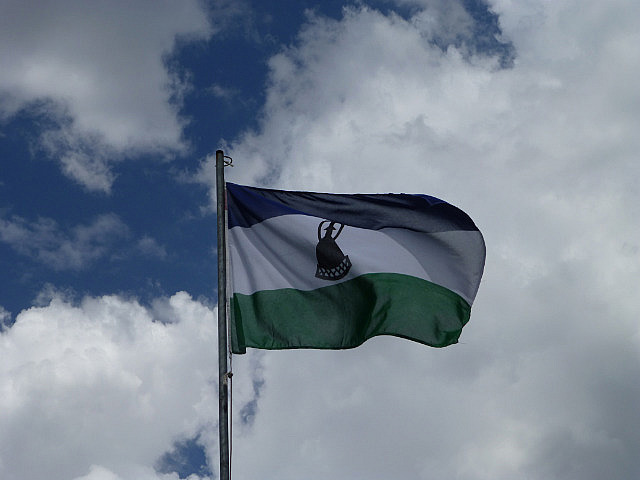 Lesotho flag flapping in the wind