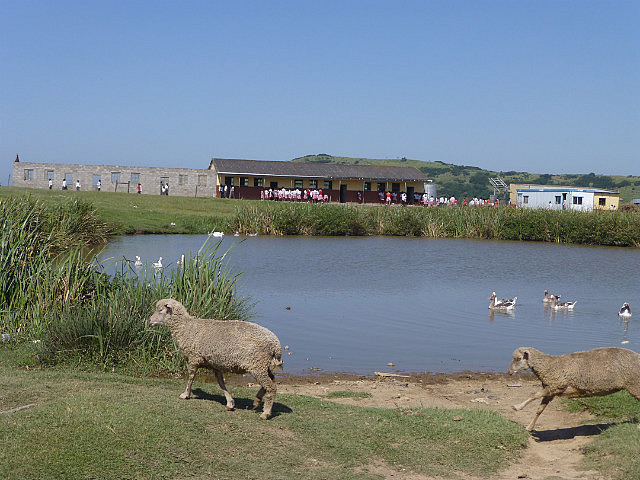 Lake and school enroute from Bulungula to Mthatha