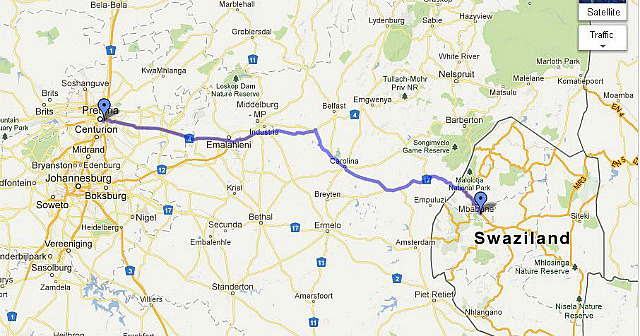 Pretoria to Swaziland (345 km)