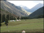 Walking up to the yurts