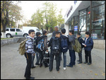 V holding court with Stepanakert schoolboys