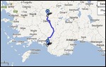 Fethiye to Pamukkale Route Map (250 km)