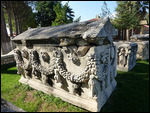One of several ornate sarcophagi