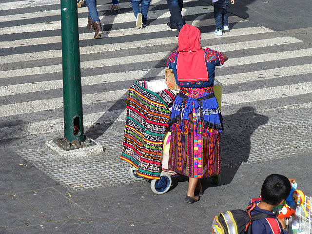 Colorful attire of roadside vendor