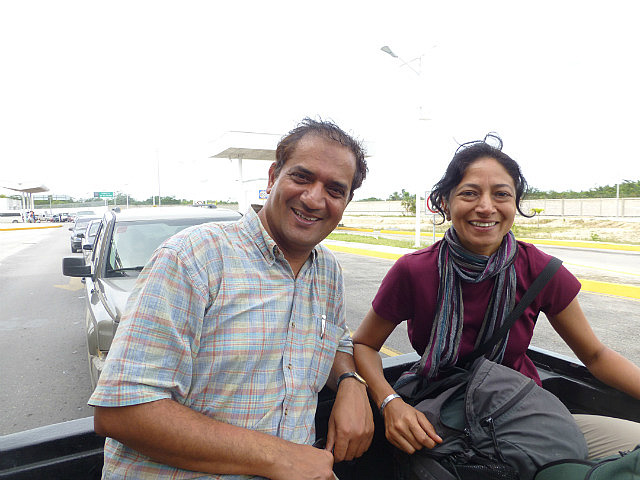 On the back of a pickup truck to enter Mexico