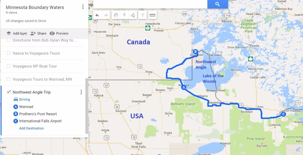Northwest Angle Trip Map