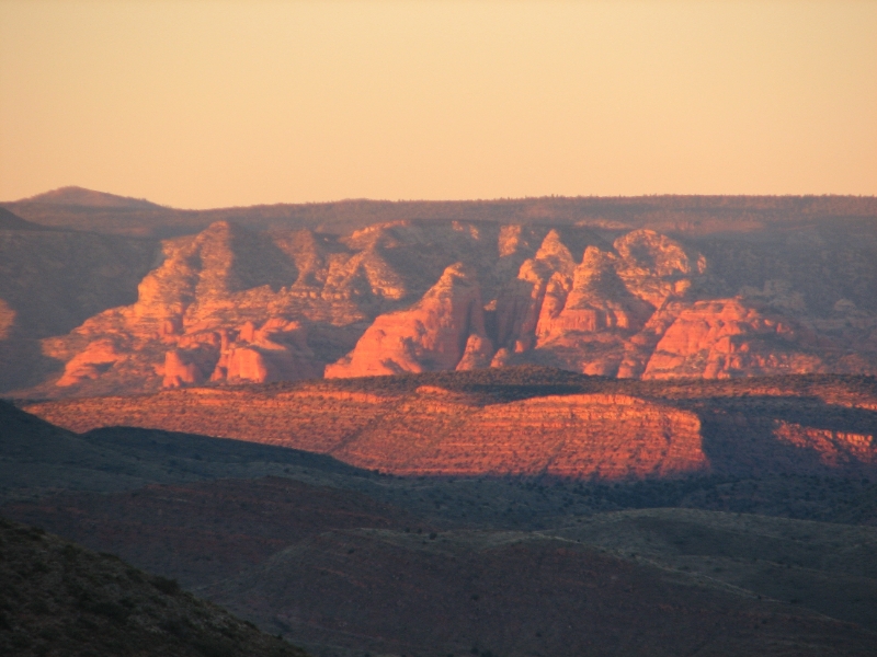 IMG_0829.JPG - From Jerome, view of a red rock mesa at sunset.