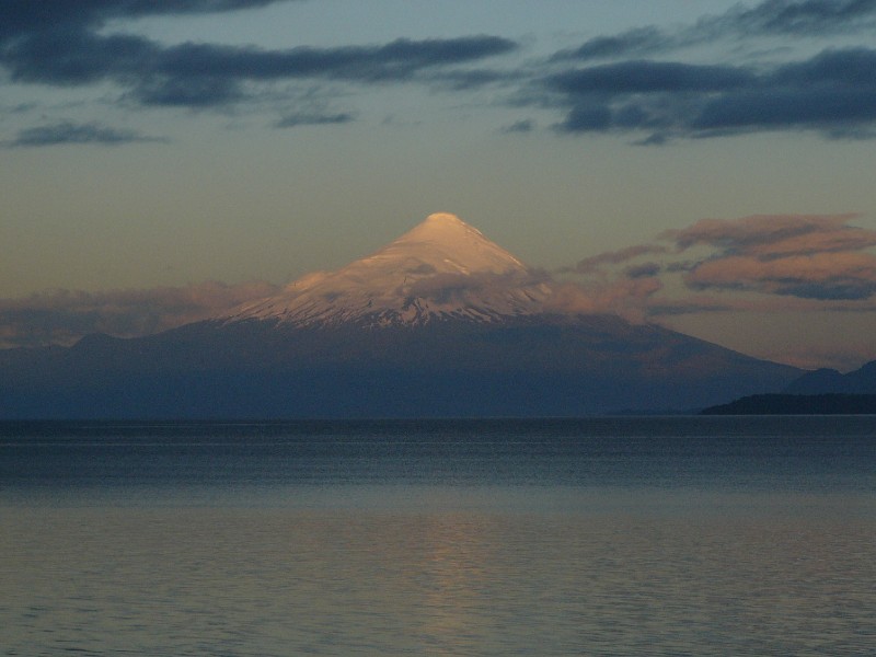 P1080756.JPG - Volcan Osorno looking beautiful in the fading light from Puerto Varas.