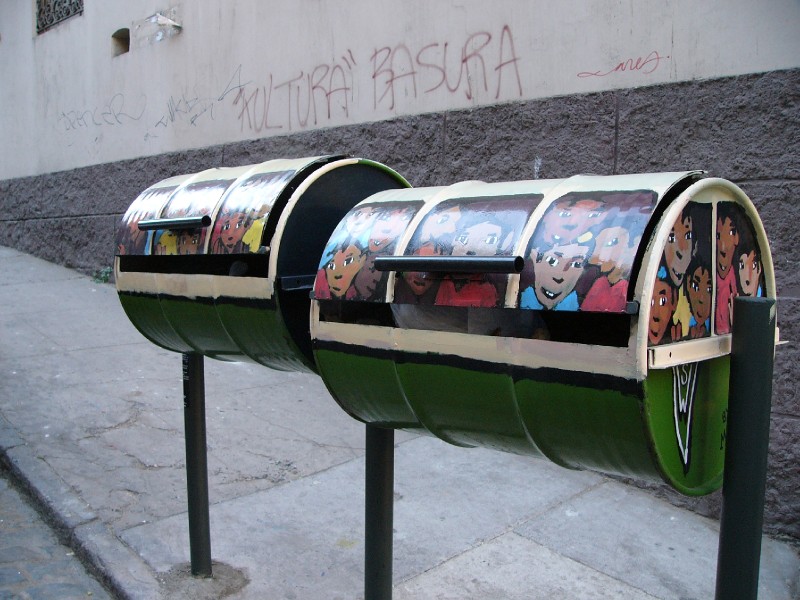 P1090354.JPG - Art is not restricted to murals, even trash bins are beautified.