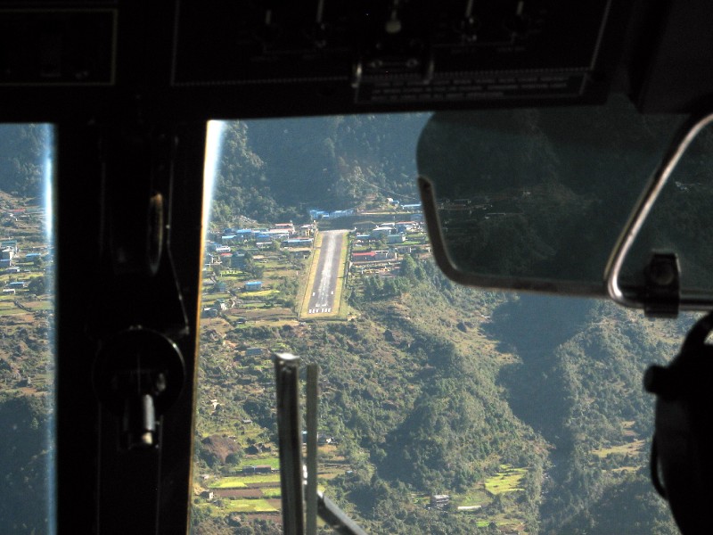 IMG_7995.JPG - Landing strip at Lukla (527 meters long with a near 20% incline). Named after the person (Hillary) who built it and his fellow Everest climber (Tenzing-Hillary airport)