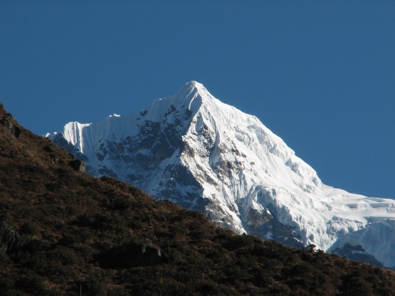 IMG_8086.JPG - Tawoche (6542m/21460ft.) as seen from Namche Musuem. This mountain is also seen from the other side from the top of Kala Patthar.