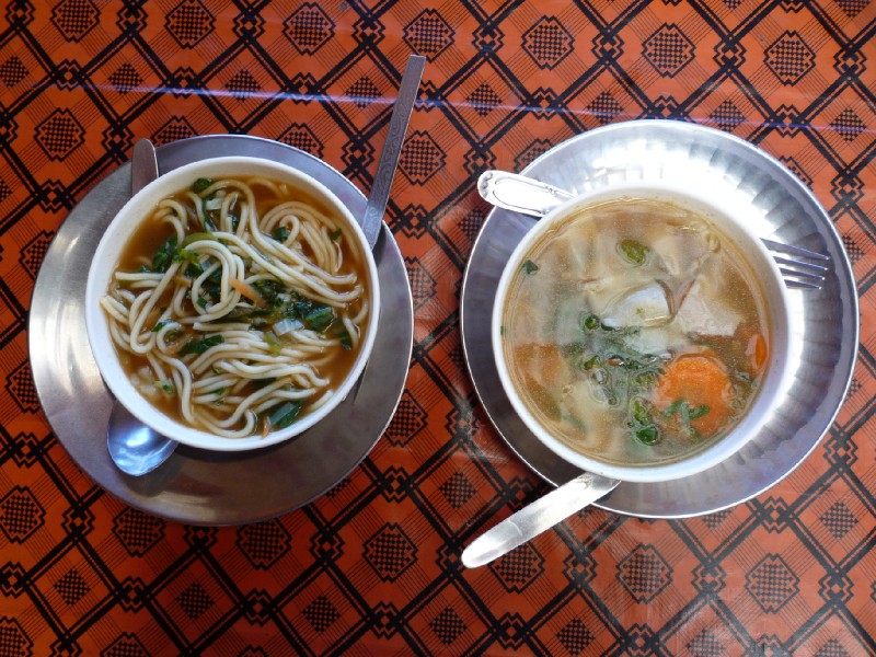 P1000474.JPG - Lunch at the lodge in Tyangboche. Thentuk and Thukpa (both are a type of soup with noodles or dumplings)