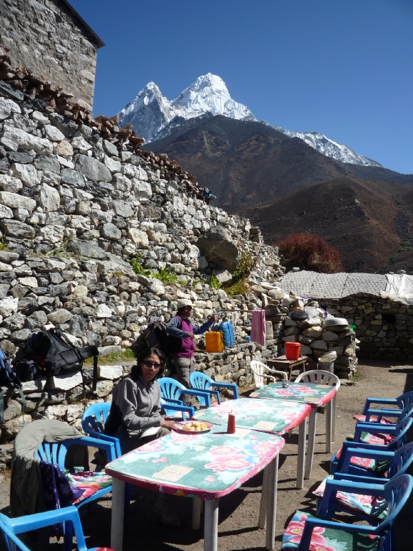 P1000487.JPG - Momos for lunch at Shomare, under Ama Dablam. This is enroute to Dingboche