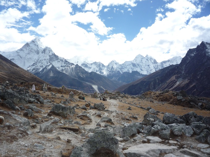 P1000567.jpg - View of memorial to Everest climbing victims at the level area reached after the stiff climb