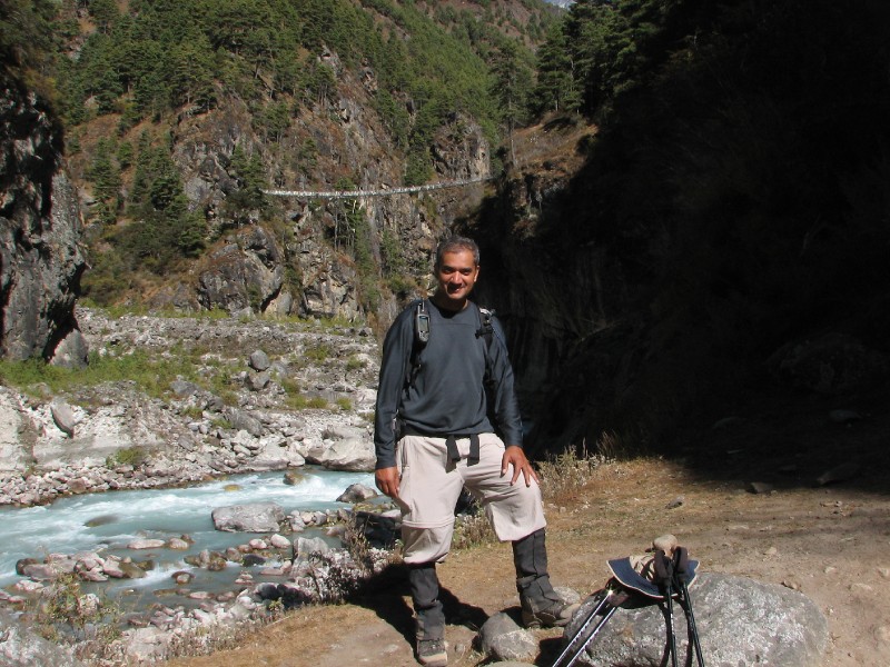 IMG_8395.jpg - After coming down the slope. Hillary Bridge and Dudh Kosi